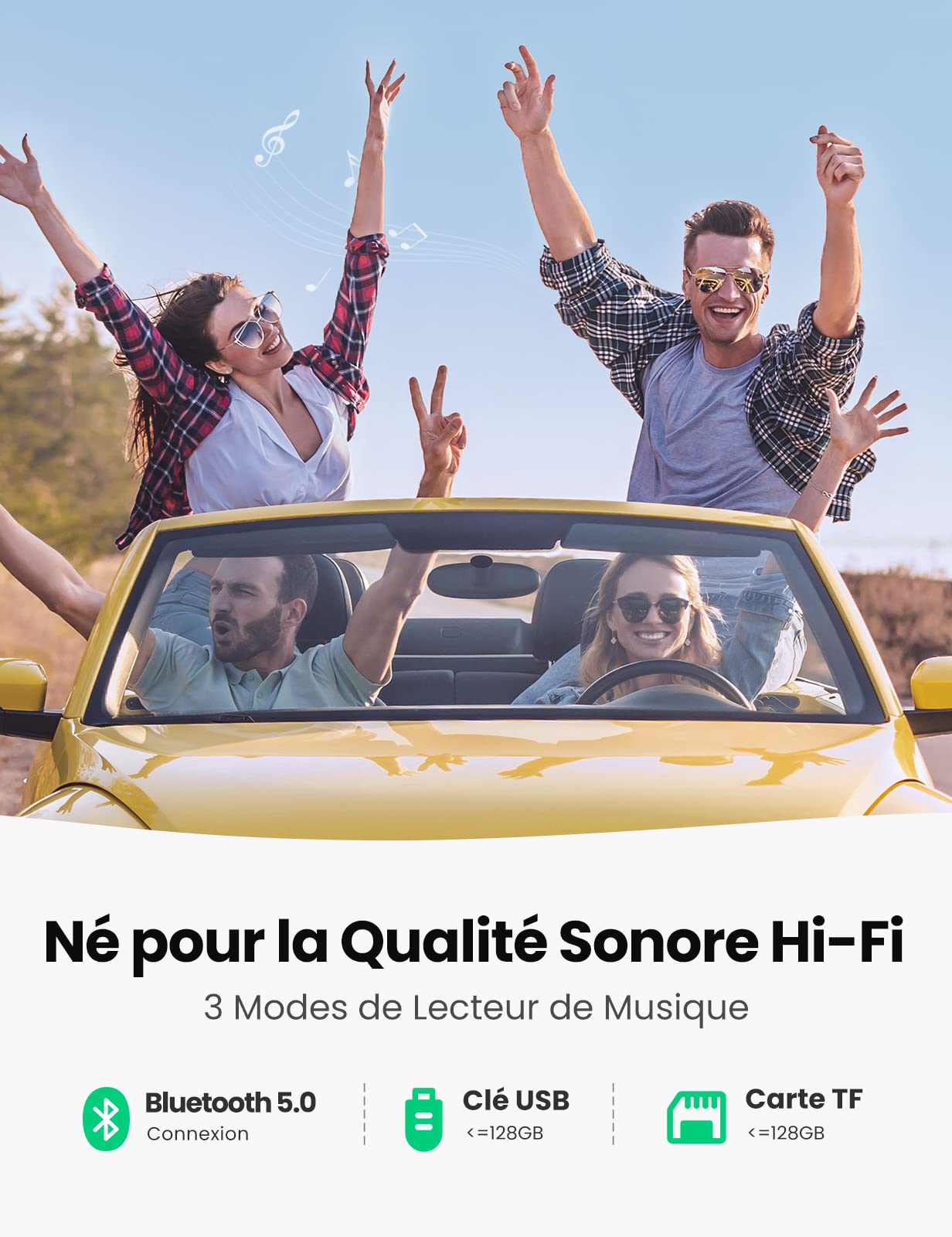 UGREEN Transmetteur FM Bluetooth 5.0 Kit Émetteur FM Voiture Chargeur PD 20W et Quick Charge 3.0, Lecteur MP3 Adaptateur Radio sans Fil, Appel Main Libre, Support Carte Micro SD et Clé USB