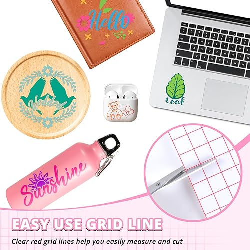 Miniatura 4 de HTVRONT Cinta de transferencia para vinilo – 12 pulgadas x 10 pies con cuadrícula de alineación roja transparente para vinilo adhesivo – Cinta