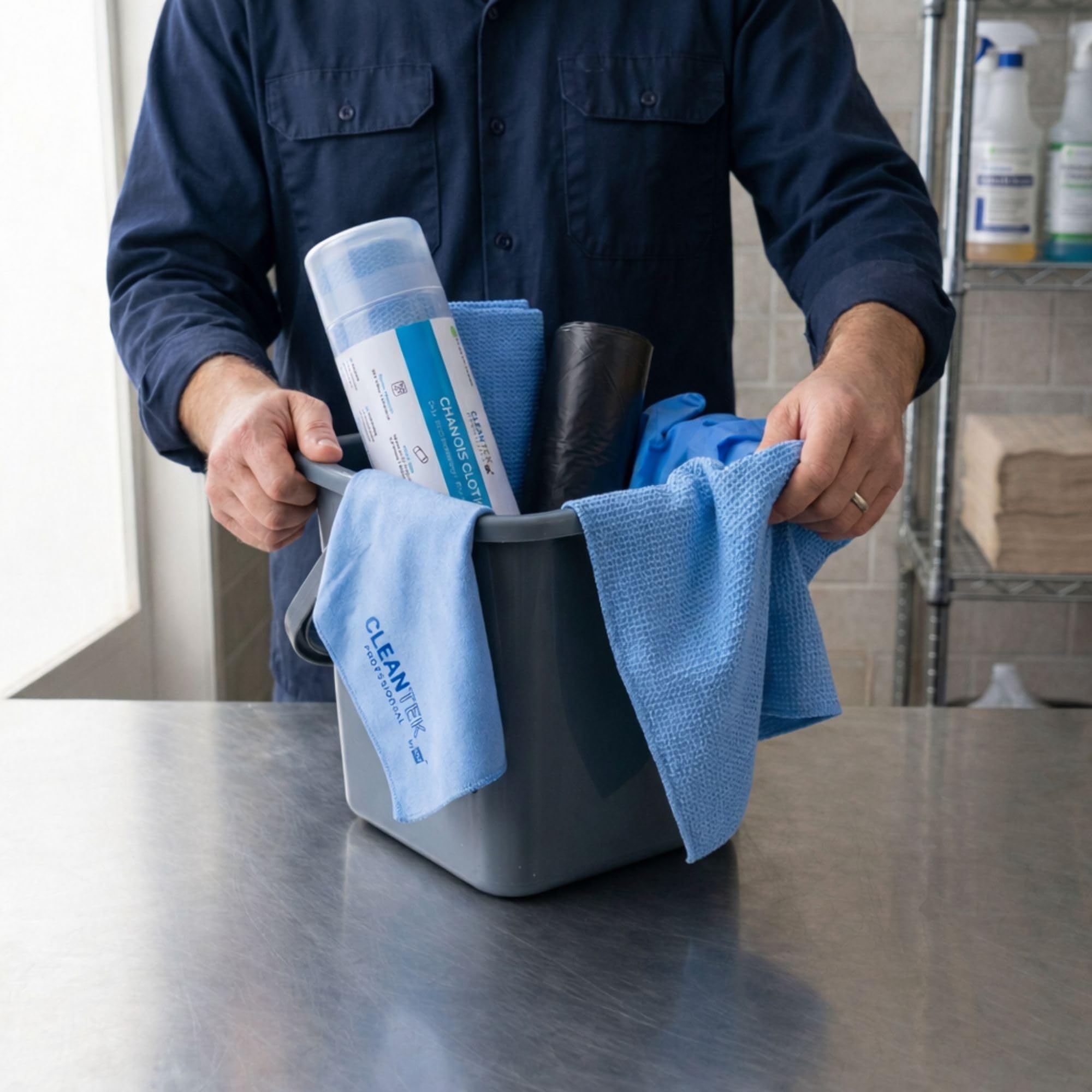 Clean Tek Professional Blue 3D Gamuza – con tubo de almacenamiento – 25 1/4 pulgadas x 17 pulgadas – 1 caja