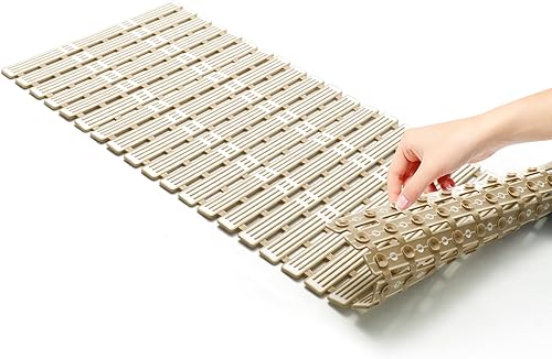 Tapete de baño antideslizante para ducha, 35.4 x 15.7 pulgadas, con ventosas, se puede cortar, tapete de ducha antideslizante de drenaje rápido