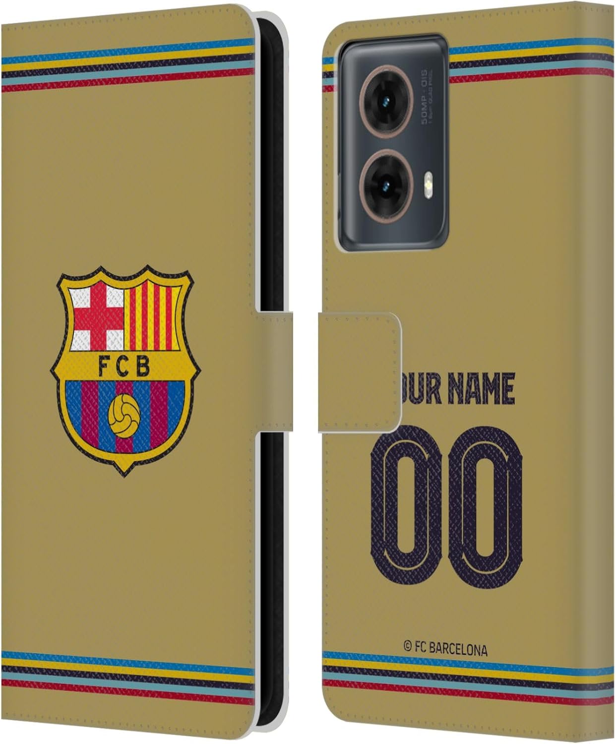 Head Case Designs Officially Licensed Custom Customized Personalized FC Barcelona Away 2022/23 Kit Leather Book Wallet Case Cover Compatible with Motorola Moto G85