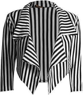 ZEE FASHION New Womens Black White Striped Crop Waterfall Blazer Ladies Casual Jacket Coat Stripe Blazer, Black and White Stripe