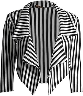 RZN Fashion Ladies Womens Black & White Striped Cropped Waterfall Coat Casual Jacket Blazer (SM to XXL)