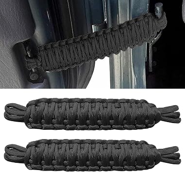 UGSHY 2PCS Car Door Limit Straps Heavy Duty Paracord Hand Woven Straps Locator Tensile Door Swing Mitters for Jeep Wrangler CJ YJ TJ JK JKU JL Interior Accessories Black