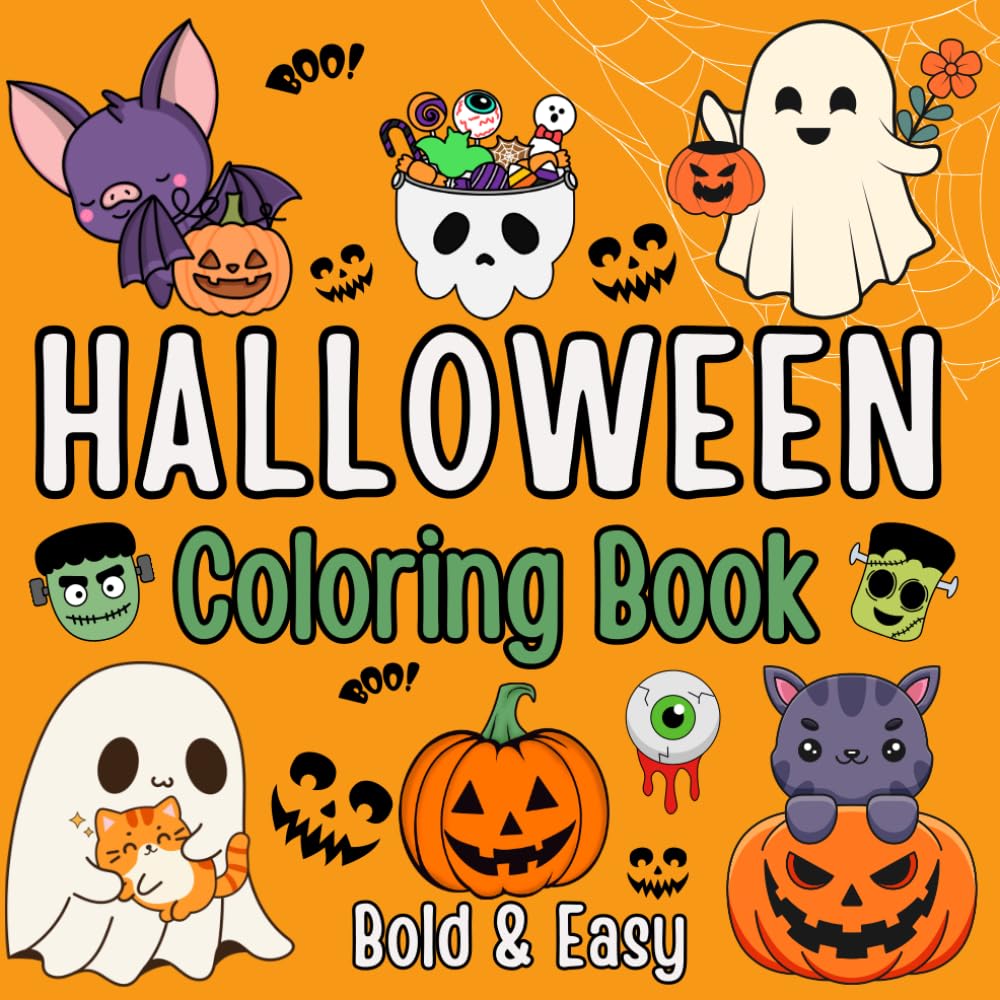Halloween Bold and Easy Coloring Book: 40 Cozy Spooky Designs Featuring Pumpkins and Ghosts for Relaxation, (halloween gifts for teens, adults and kids).