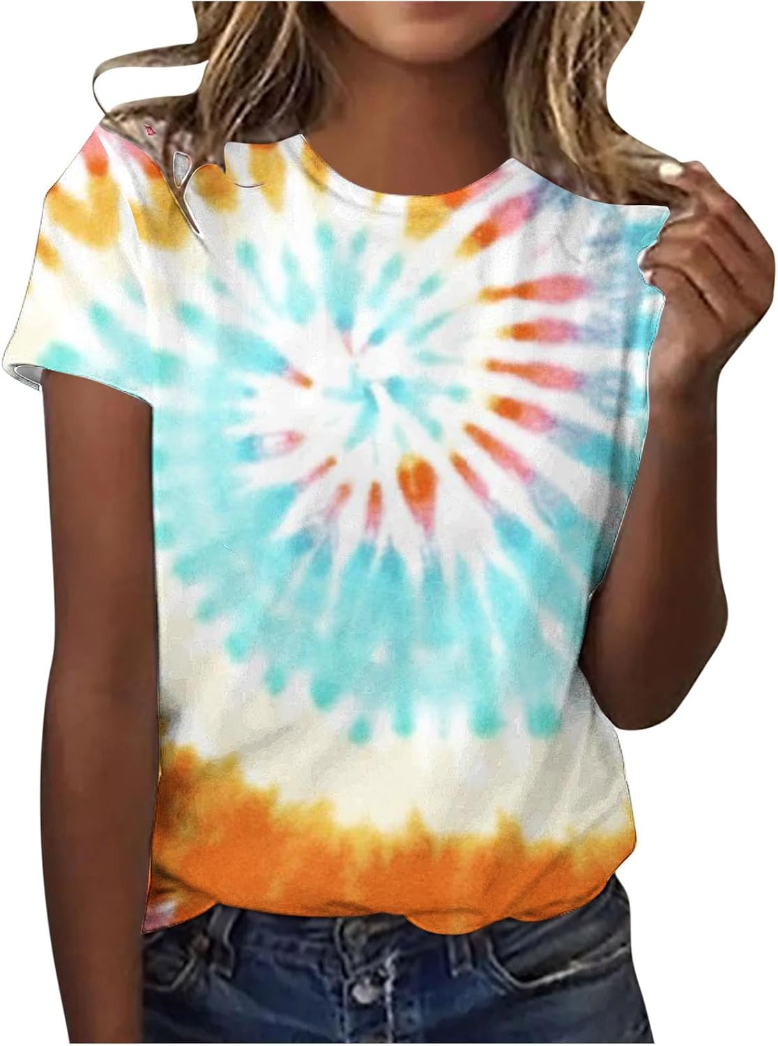 Womens Short Sleeves T-Shirt 2025 Fashion Tie-dye Print O-Neck Casual Shirts Tunic Tops,Summer Tops for Women 2025