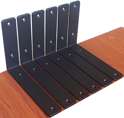 Miniatura 72 de Paquete de 12 soportes de hierro en L, negro, 11 pulgadas de largo x 6 pulgadas de alto x 1.5 pulgadas de ancho, 13/64 pulgadas de grosor