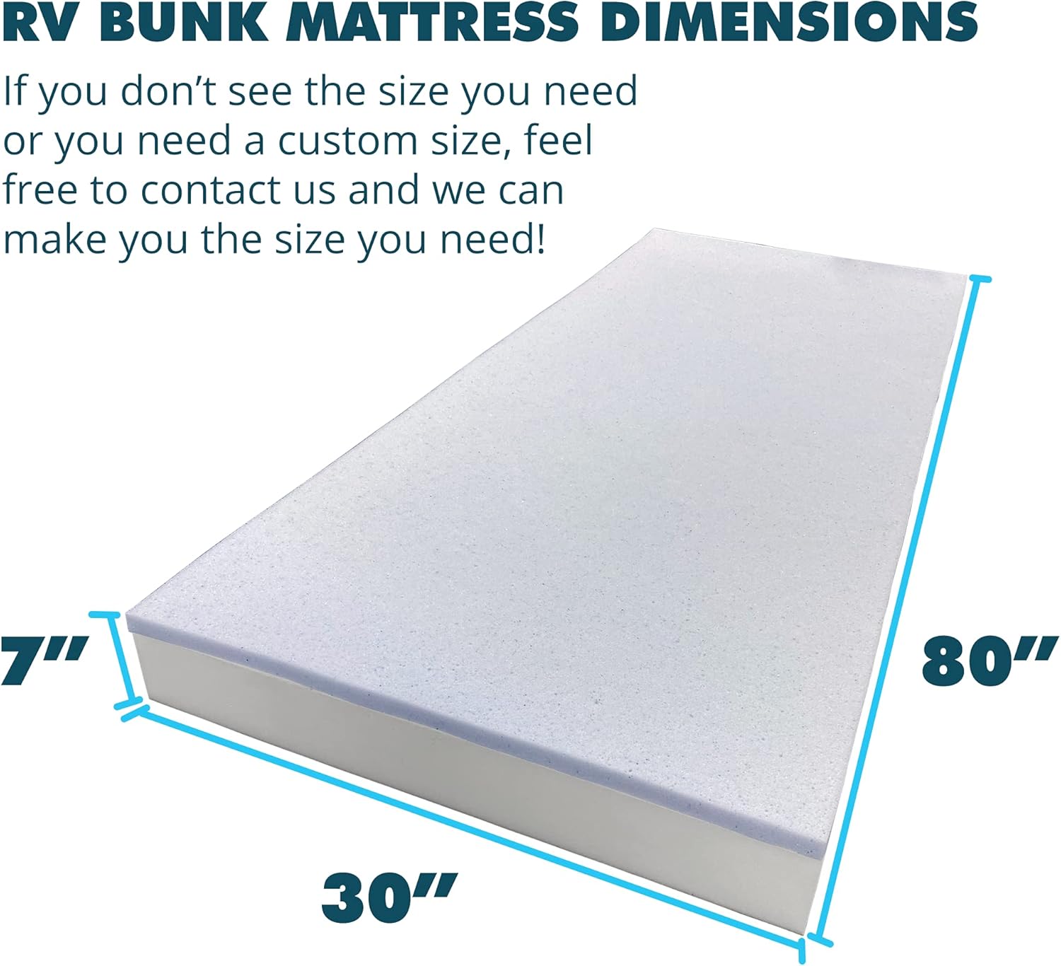 Foamma 7" x 30" x 80" Gel Memory Foam RV Bunk Mattress Replacement, Medium Firm, Pressure Relieving, Cooling Premium Comfort, USA Made, No Cover