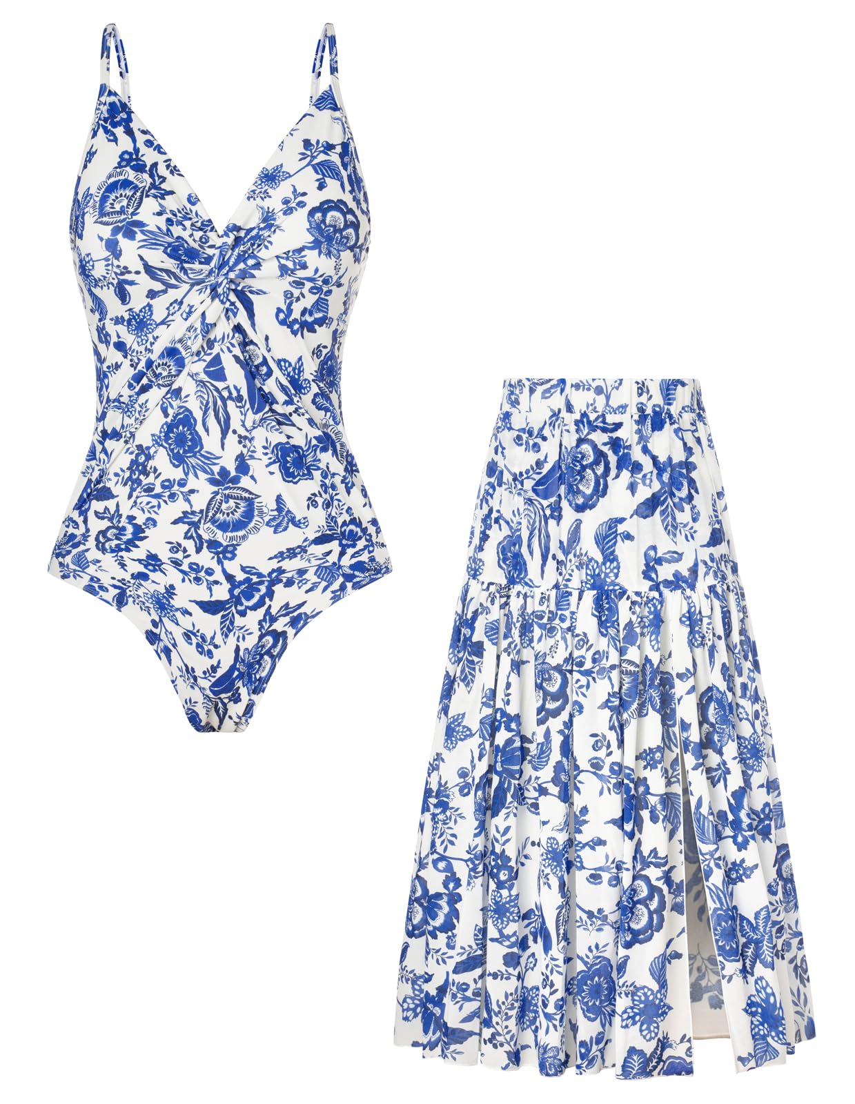 GRACE KARIN Women's One Piece Swimsuits with Cover Up Skirt Tummy Control V Neck Bathing Suits