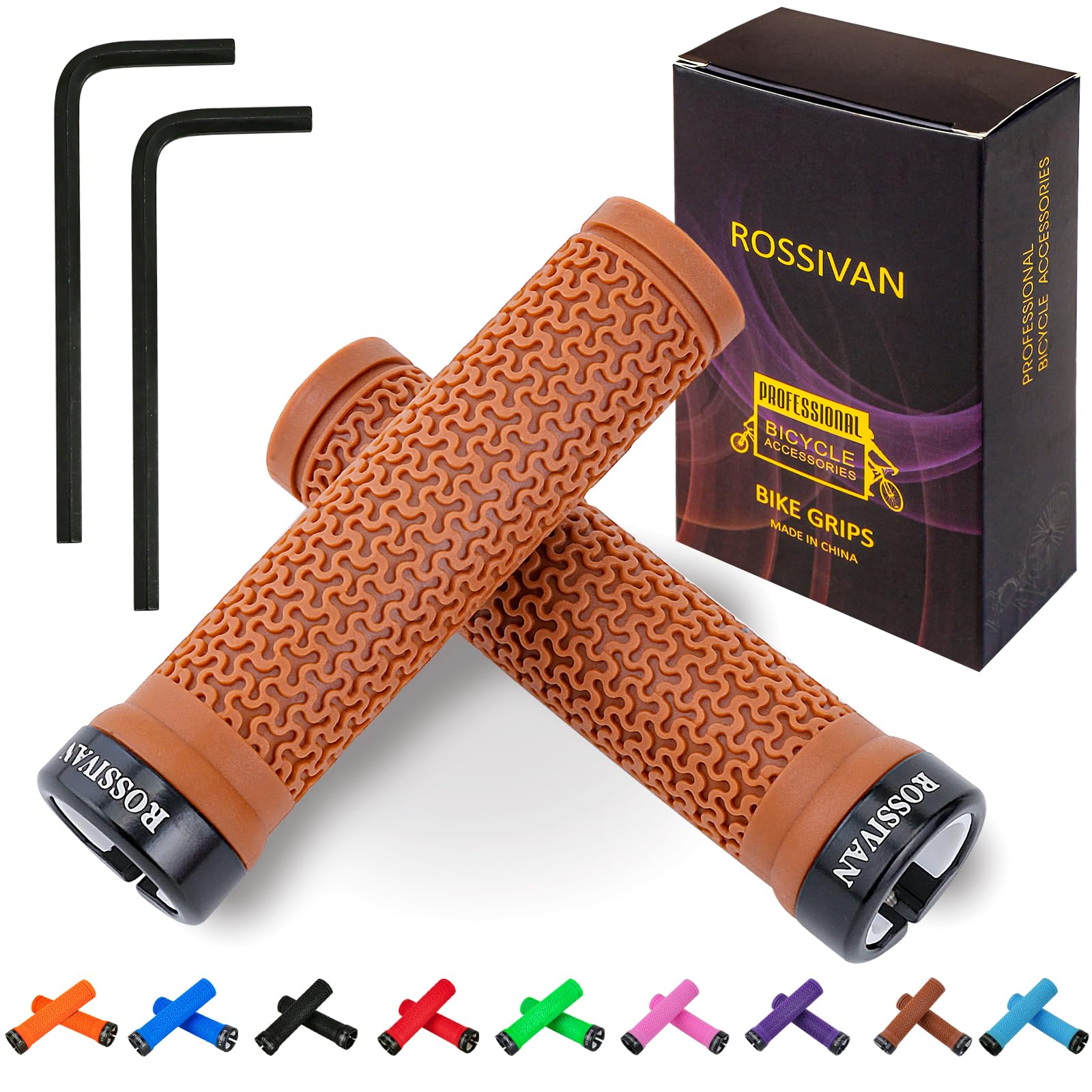 Rossivan Professional Bike Handlebar Grips, Mountain Bike Grips with Soft and Comfortable Anti-slip Rubber,Single Lock-on MTB Grips- Conquer Every Ride