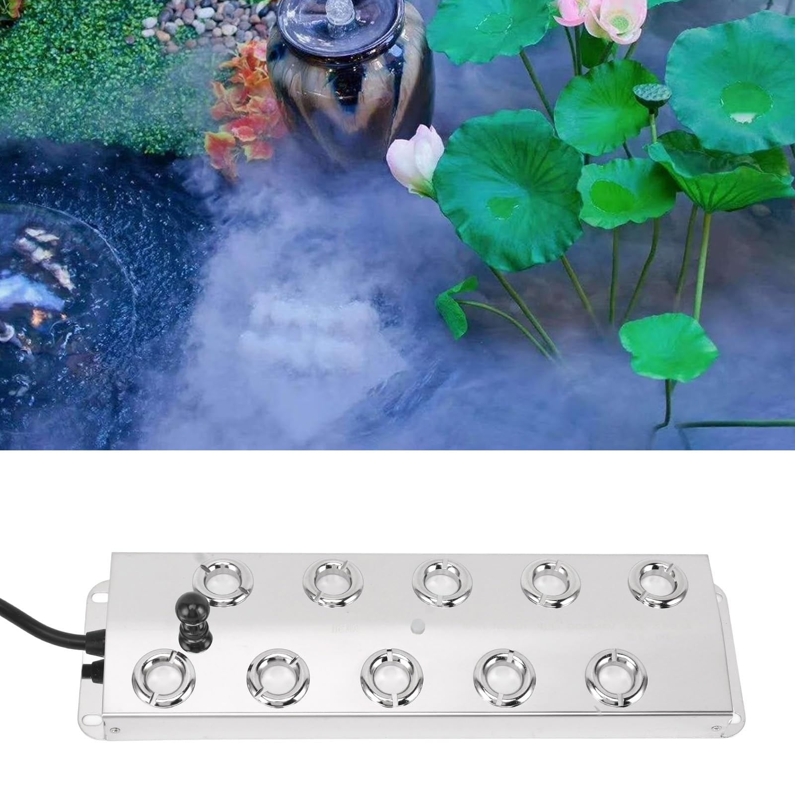 Fabater Brumisateur à Ultrasons, Brumisateur à Ultrasons à 10 Têtes, Humidificateur 350 W, Plaque D'atomisation avec Bouée, Alimentation pour Décoration d'halloween, Rocaille, Aquarium