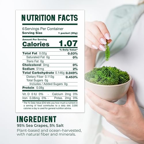 Miniatura 2 de VieTreasures Uvas marinas deshidratadas  4.2 onzas (6 paquetes de 0.7 onzas)  Algas marinas de caviar verde orgánico  Vegano, sin gluten y bajo en