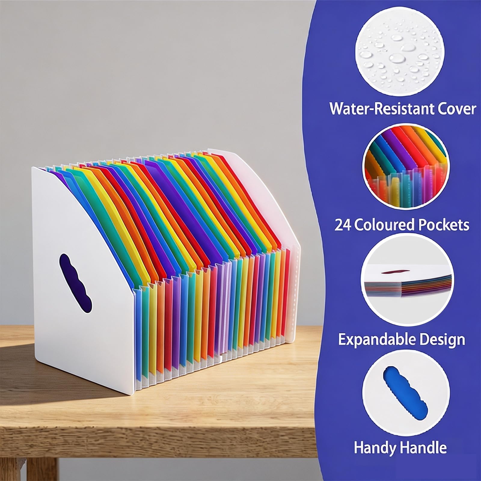 Marte Vanci Expanding File Folder, 24 Pockets A4 Document Organiser, Plastic Accordion File Organiser - Image 3