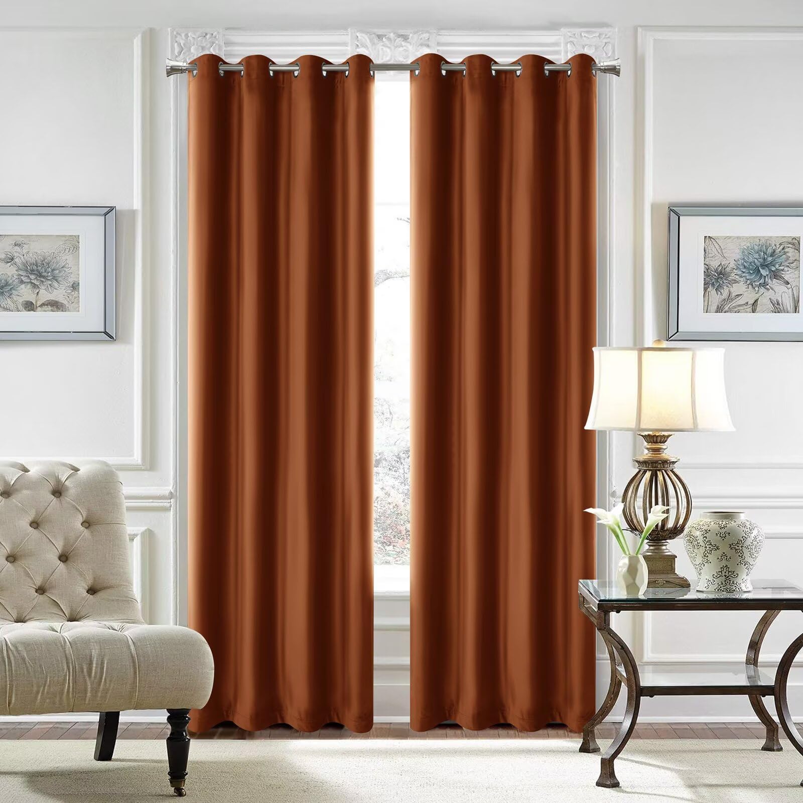 SSWH Blackout Curtains for Bedroom, Thermal Insulated Eyelet Curtains, Solid Colour Window Drapes for Living Room Privacy Protection(Size:84" W x 84" L(2 Panels),Color:Gold)