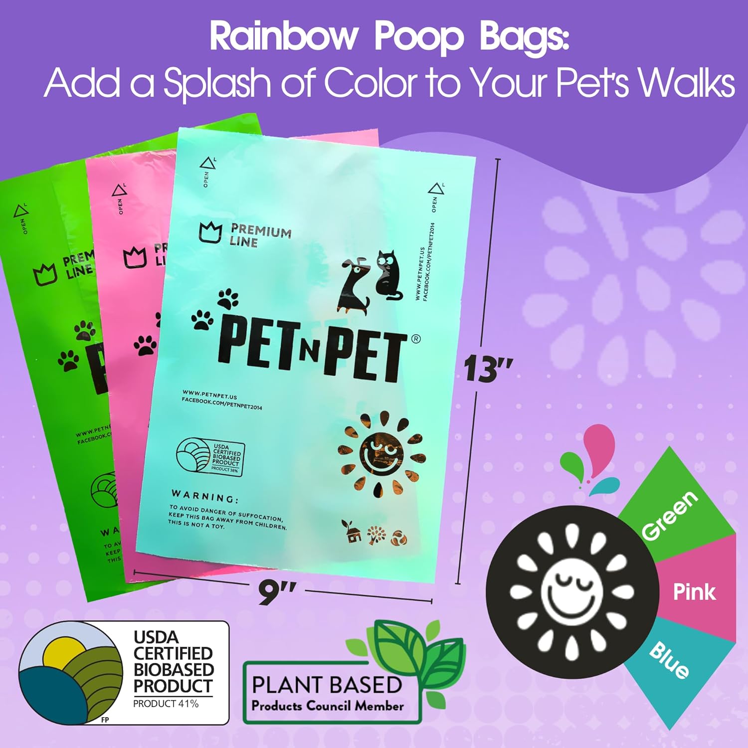 Pet N Pet 720 Counts Lavender Scented, Colorful Poop Bags for Dogs, 41% Plant Based & 59% PE Dog Poop Bags Rolls, Extra Thick Dog Waste Bag, Doggy Bag