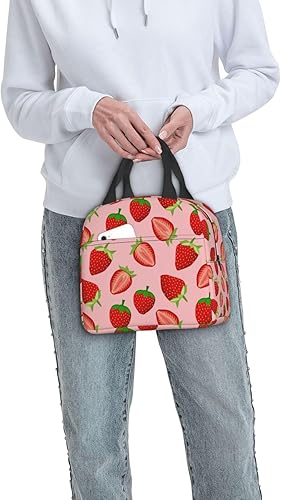 Miniatura 9 de Lonchera con diseño de fresa para mujeres y hombres, con aislamiento, reutilizable, organizador de almuerzo, impermeable, bolsa de mano con fresas