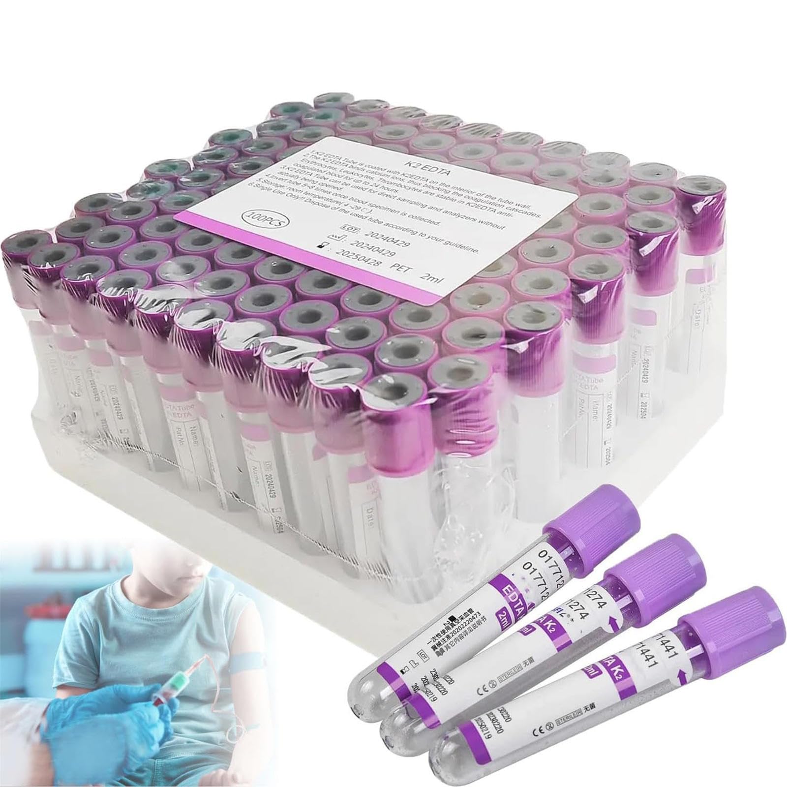 Tubos de extracción de sangre al vacío, EDTA K2 para uso en laboratorio, esencial para la recogida de muestras de sangre