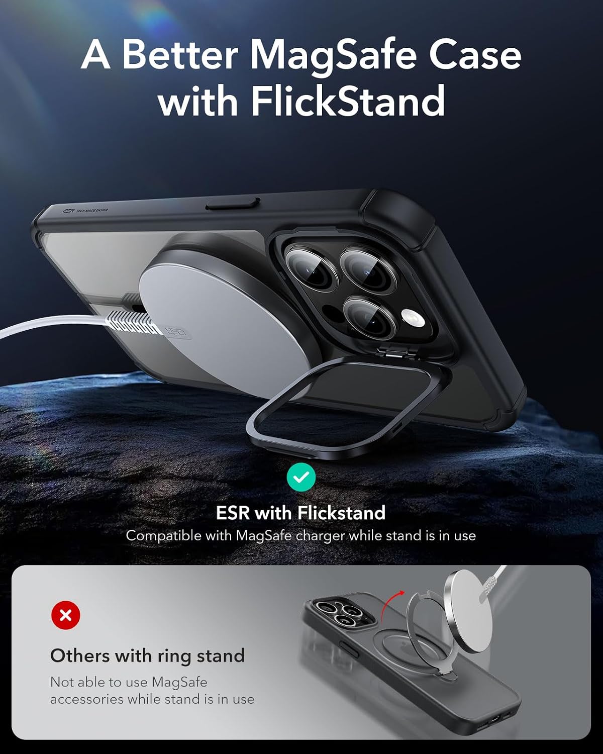 ESR for iPhone 16 Pro Max Case Flex Stand, Fit for Magsafe, Clear Black image 2