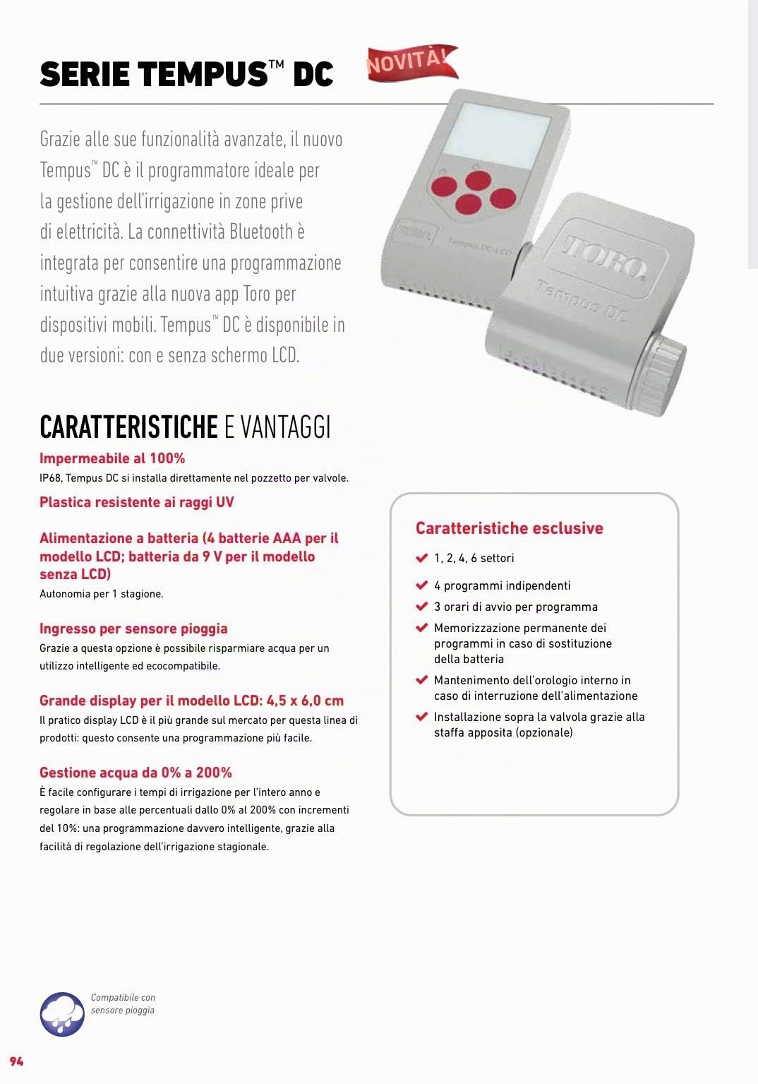 Toro Tempus WP 4-DC-L BT 4 zone Bluetooth e display LCD Scatola di controllo
