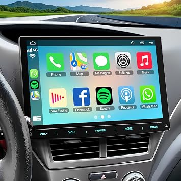 Double Din Car Stereo CD DVD Player with Wireless Carplay & Android Auto, 10" Rotable Car Radio 4.2-Channel Audio Output Bluetooth 5.3 &Voice Control, Mirror Link, AM/FM Radio Type-A/C Subwoofer