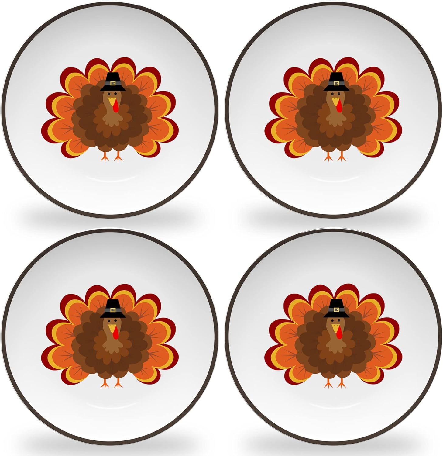 Tiny Expressions - Thanksgiving Plates for Kids - Set of 4 Melamine Thanksgiving Plates with Cute Turkey Designs for Children - Perfect for Holiday Meals and Celebrations