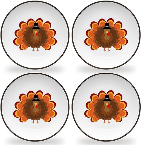 Tiny Expressions - Platos de Acción de Gracias para niños - Juego de 4 platos de melamina de Acción de Gracias con bonitos diseños de pavo para