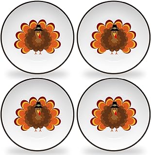 Tiny Expressions - Thanksgiving Plates for Kids - Set of 4 Melamine Thanksgiving Plates with Cute Turkey Designs for Children - Perfect for Holiday Meals and Celebrations