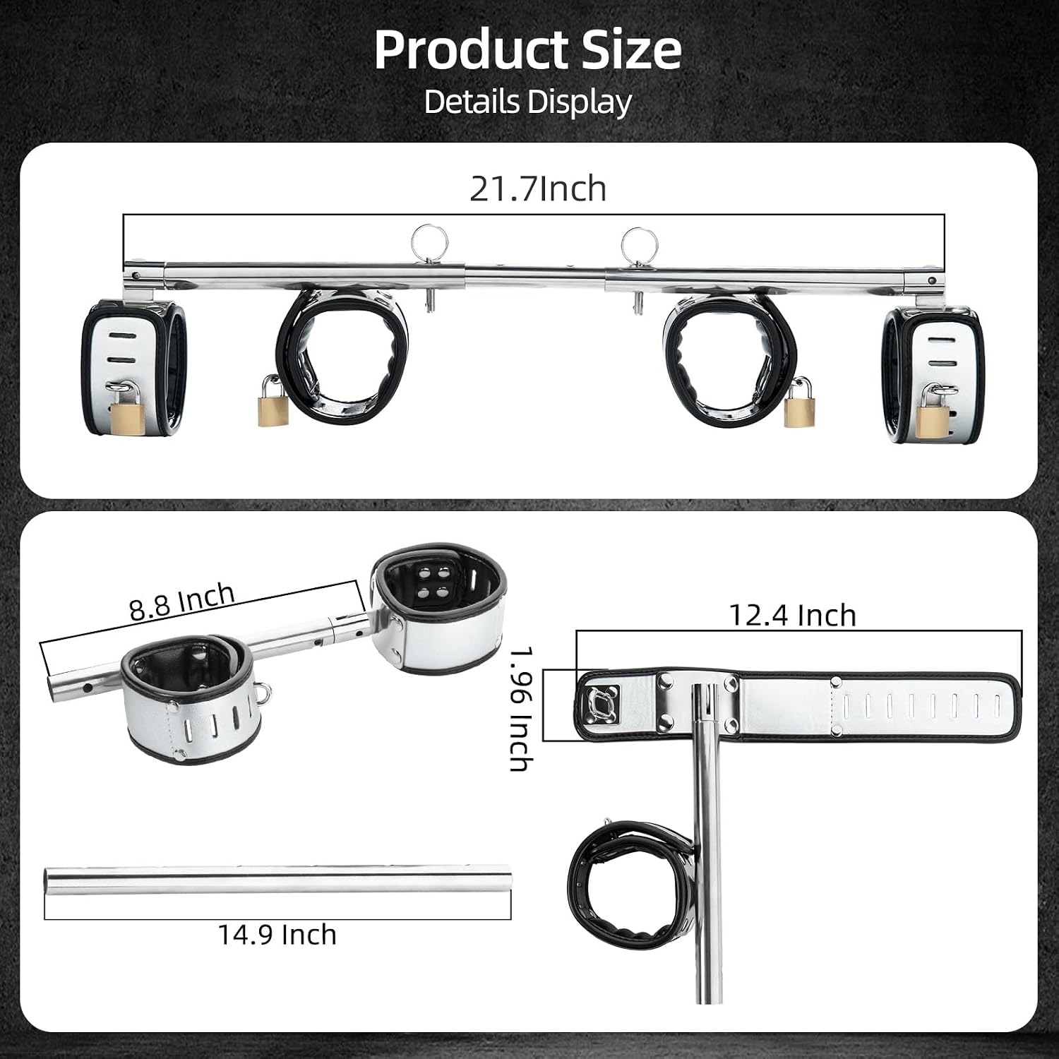 Spreader Bar with Locks Heavy Duty Swiveling Stainless Steel Bar Sex Toys Sexy Furniture Restraints with 4 Furry PU Adjustable Cushioned Handcuffs Ankle Cuffs BDSM Bondage Set for Couples Adults SM Games Sex Play
