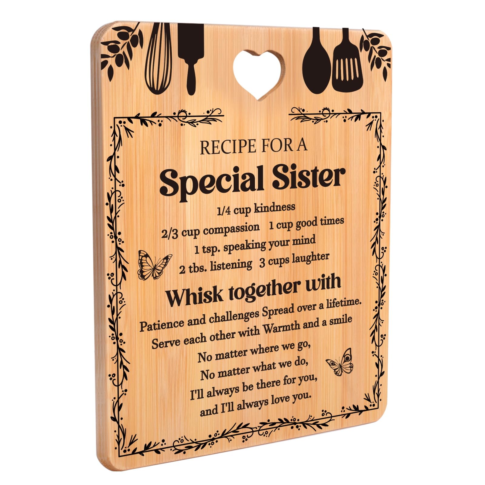 Sister Gifts from Sister - "Recipe for a Special Sister" Sister Birthday Gifts Cutting Board, Bamboo-Made Engraved Birthday Gifts for Sister from