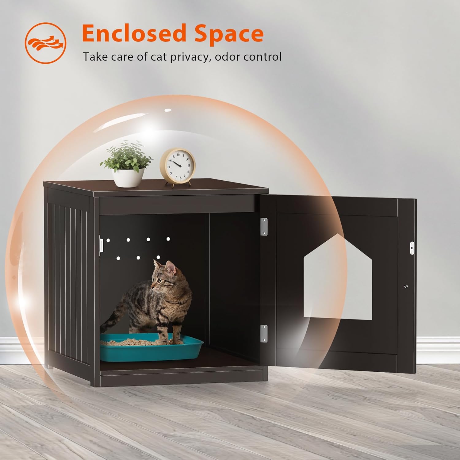 Cat Litter Box Enclosure Furniture Hidden for Indoor Cats Decorative Wooden Pet House Kitty Washroom with Vent Holes, Coffee