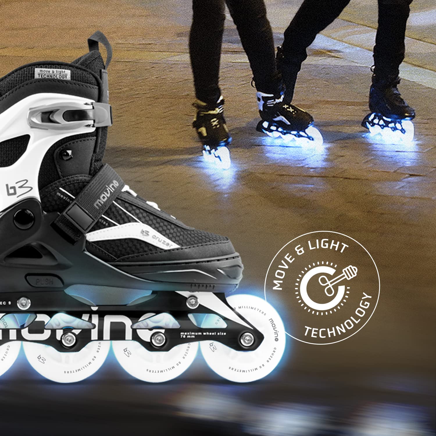 Movino Cruzer B3 | Patines Ajustables | Triple Sistema de fijación | Sistema de ventilación | ABEC-7, Ruedas Led Tecnología Move & Light