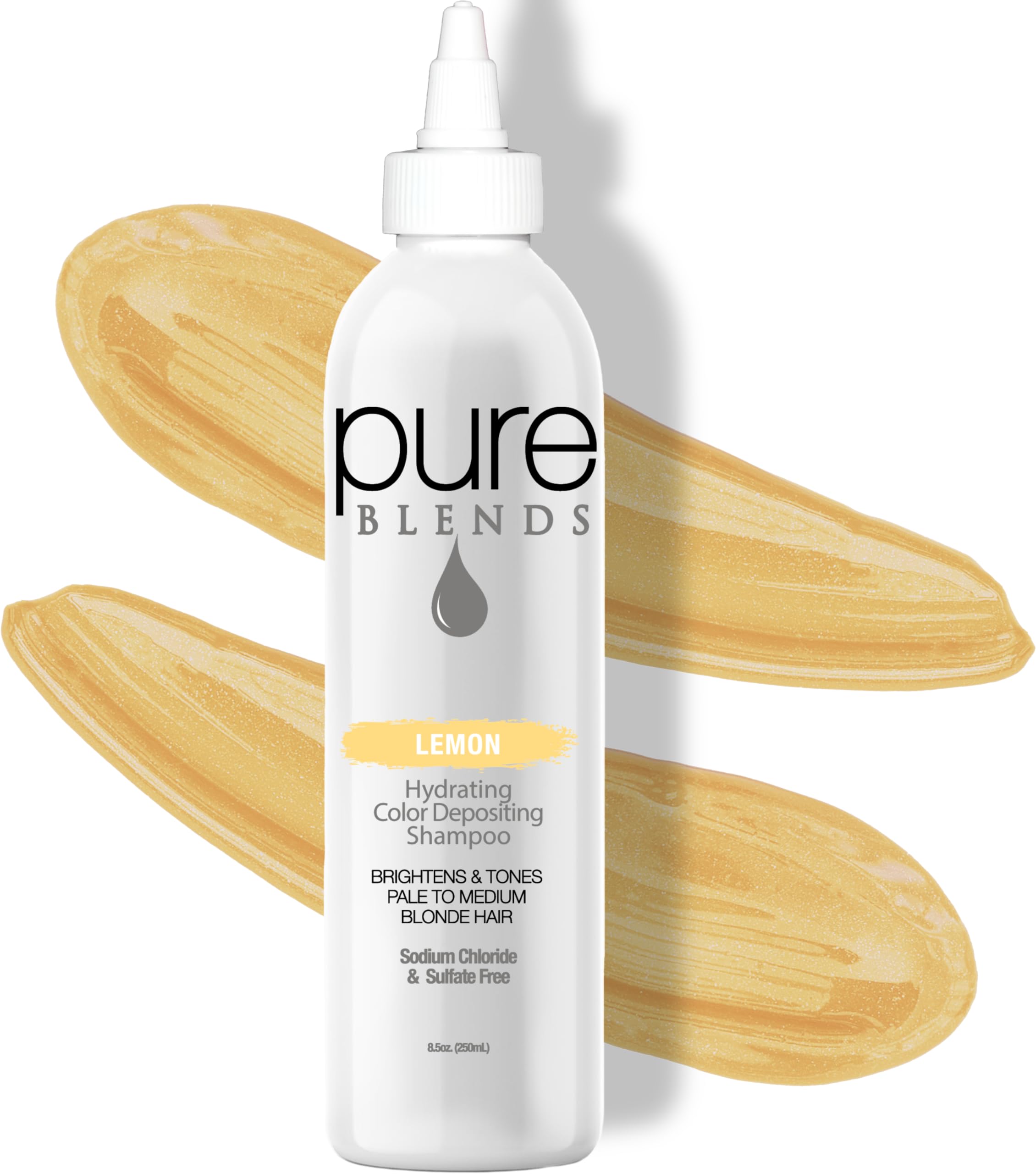 Pure Blends Lemon Hydrating Color Depositing Shampoo - Brighten & Tone Faded Hair with Semi-Permanent Dye, Prevents Fade for Color-Treated Hair, 8.5