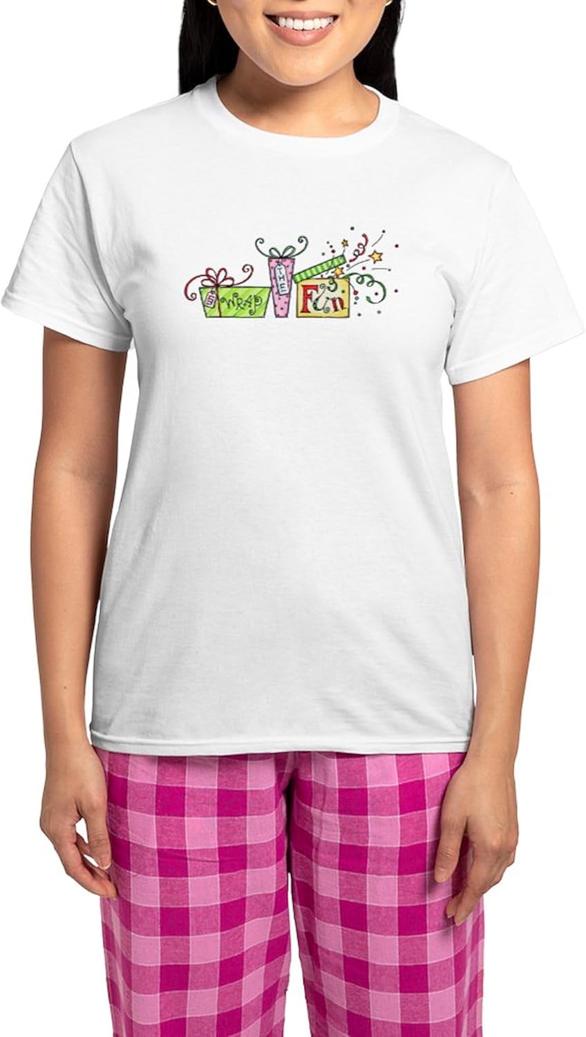CafePress Unwrap The Fun Pajamas Women's Novelty Cotton Pajama Set, Comfortable PJ Sleepwear