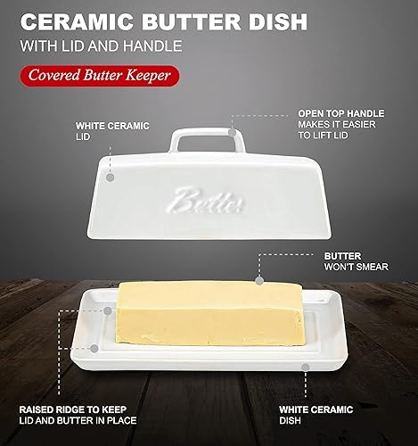 Miniatura 3 de Bruntmor Mantequillera de cerámica con tapa. MantequilleraBandejaAlmacenamiento Con Tapa Y Asa. Mantequillera De Porcelana Para Encimera.