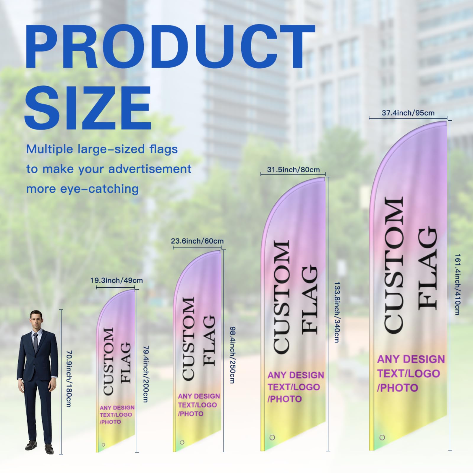Bandera pluma publicitaria personalizada (solo bandera) | Imprime tu propio logo/imagen/texto para eventos publicitarios comerciales al aire libre y ferias comerciales de doble cara