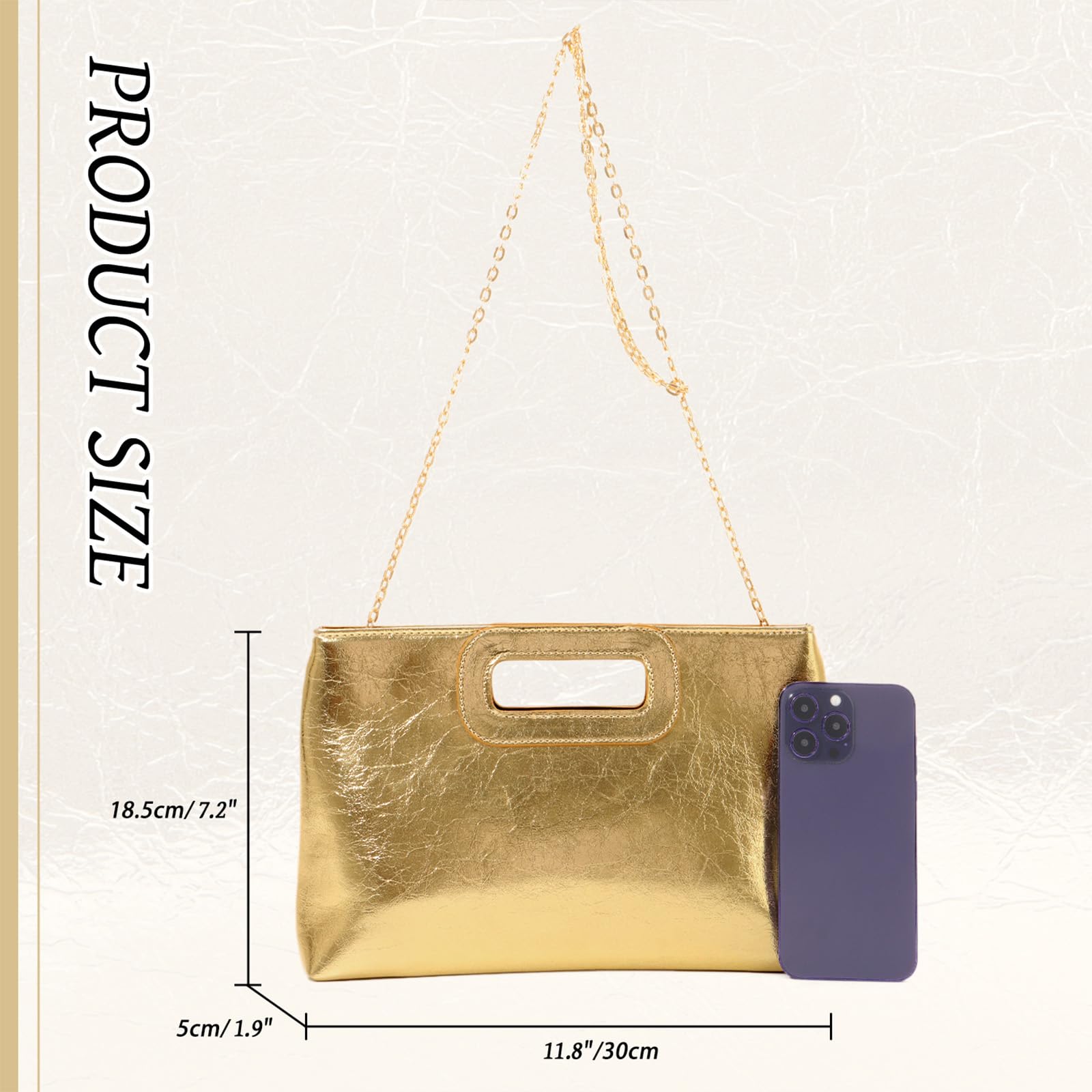 EVEOUT Pochette en Cuir Femmes Clutch Fête Sac à main de Soirée avec Chaîne élégant Sac à bandoulière pour Mariage Parti(Or)