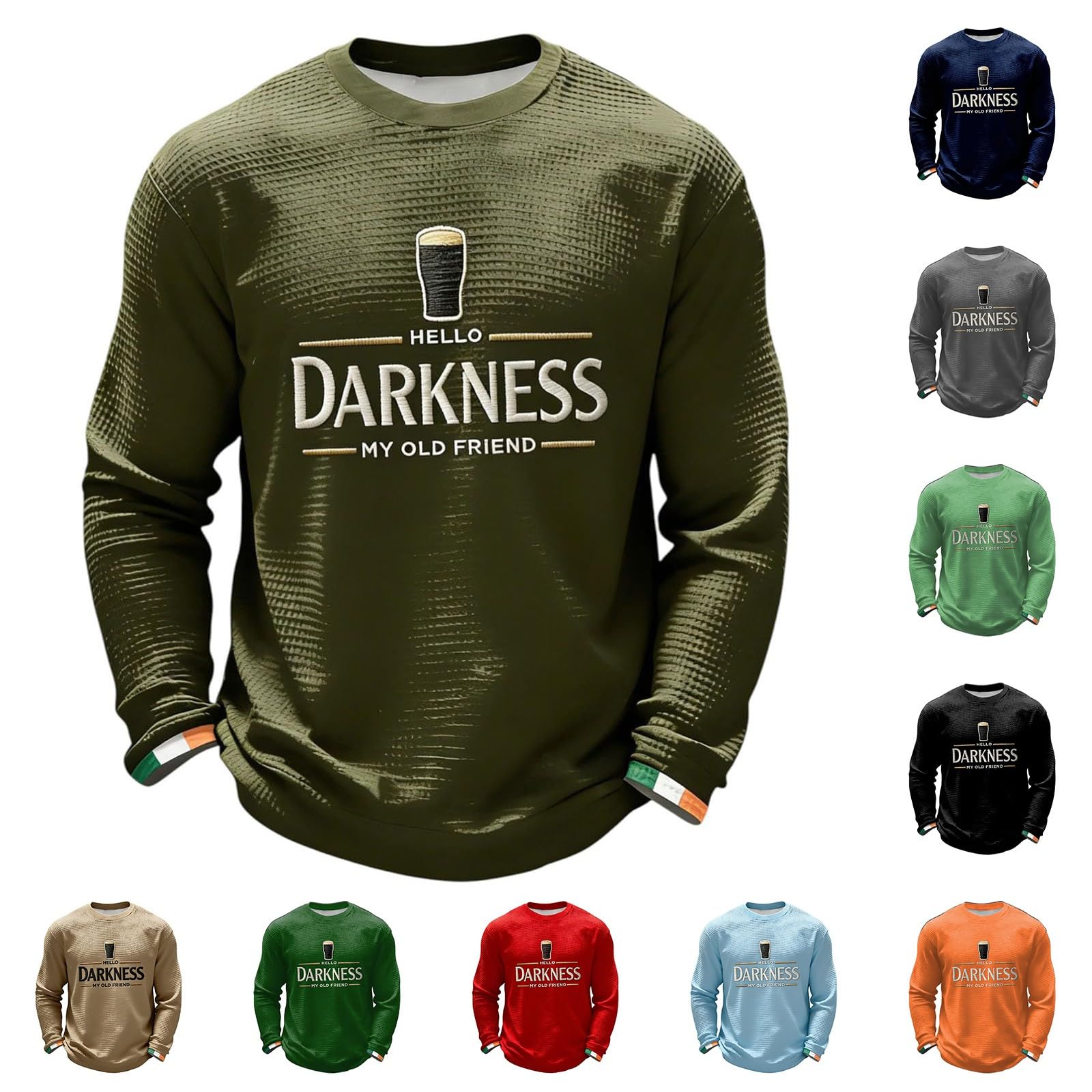 Men's Saint Patrick's Day Shirt Waffle Long Sleeve Tops Irish Mens Clothing Guinness Beer Novelty T-Shirt 2026