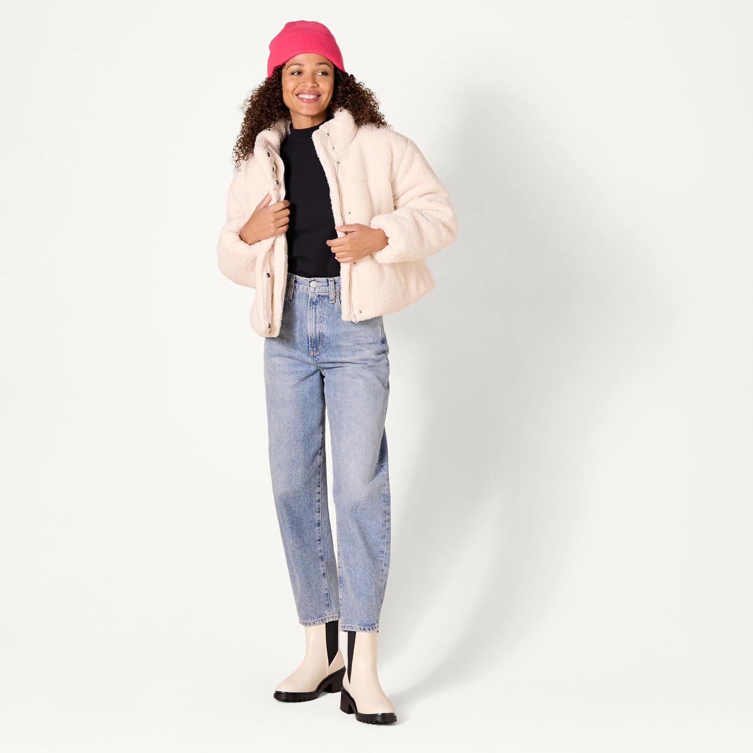 Amazon Essentials Women's Cropped Full-Zip Puffer Jacket, Winter Warm, Stand Collar