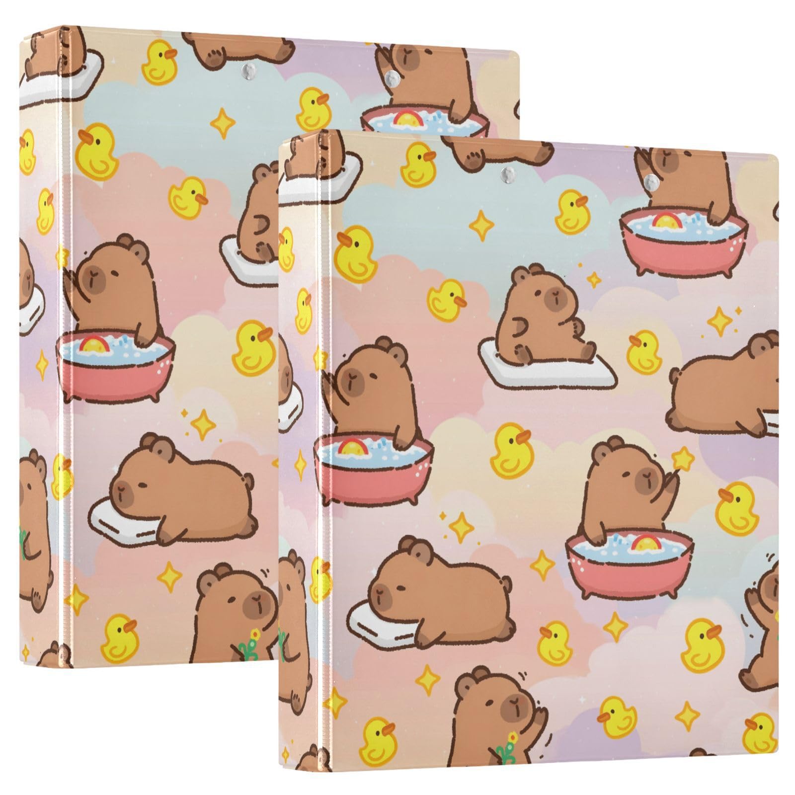 Capybara Duck Cute 3 Ring Binder with 2 Interior Pockets