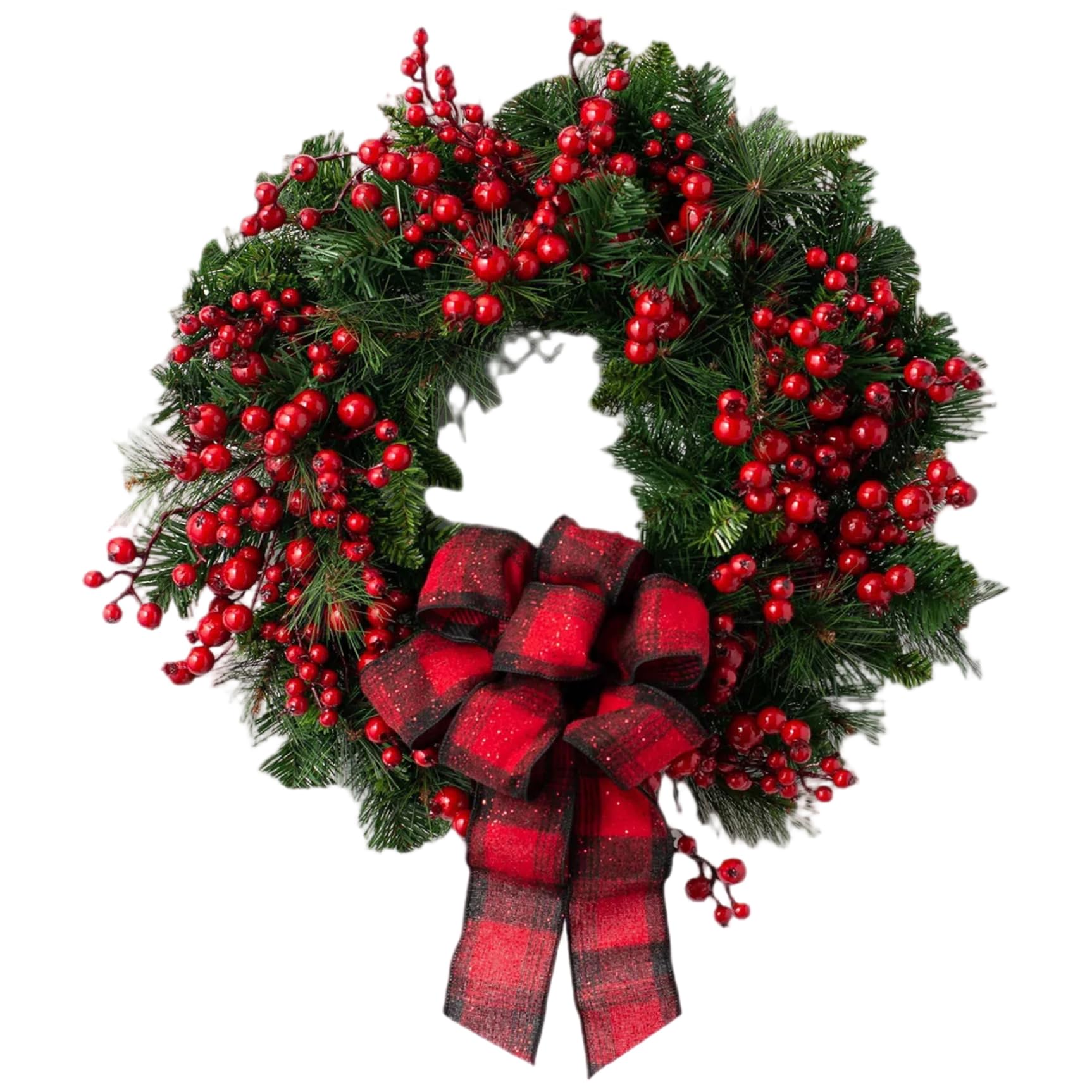 Couronne de Noël artificielle 16 pouces avec baies rouges pour porte