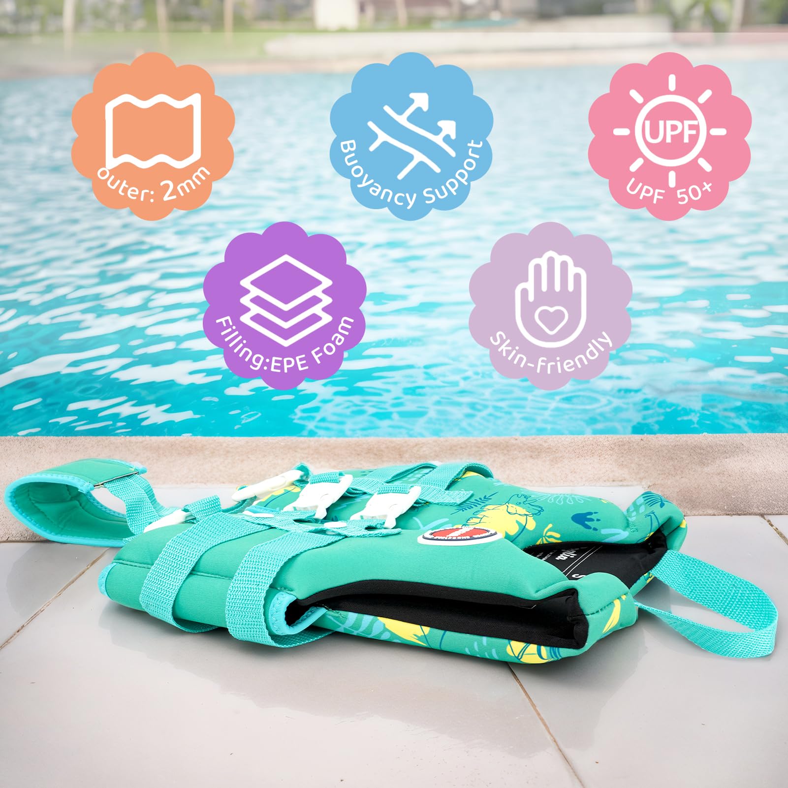 Boglia Bambini Nuotare Vest Bambino Giacca Float Galleggiante per Piscina con Cinturino di Sicurezza Regolabile, Galleggiante per età 1-9 anni/22-50 libbre