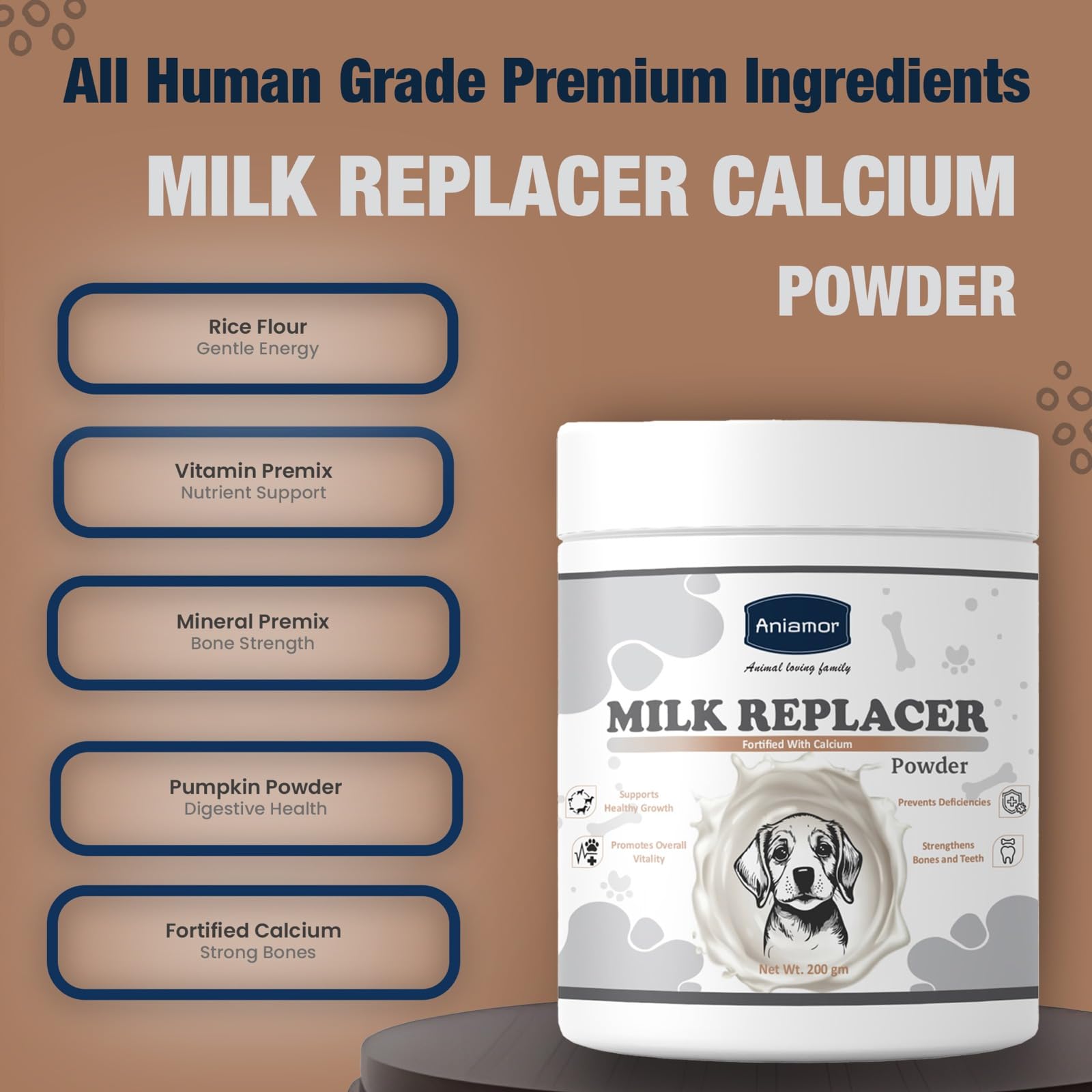 Aniamor Milk Replacer with Calcium for Dogs|Bone & Teeth|Pets Supplement|All Life Stage|200gm Jar 2