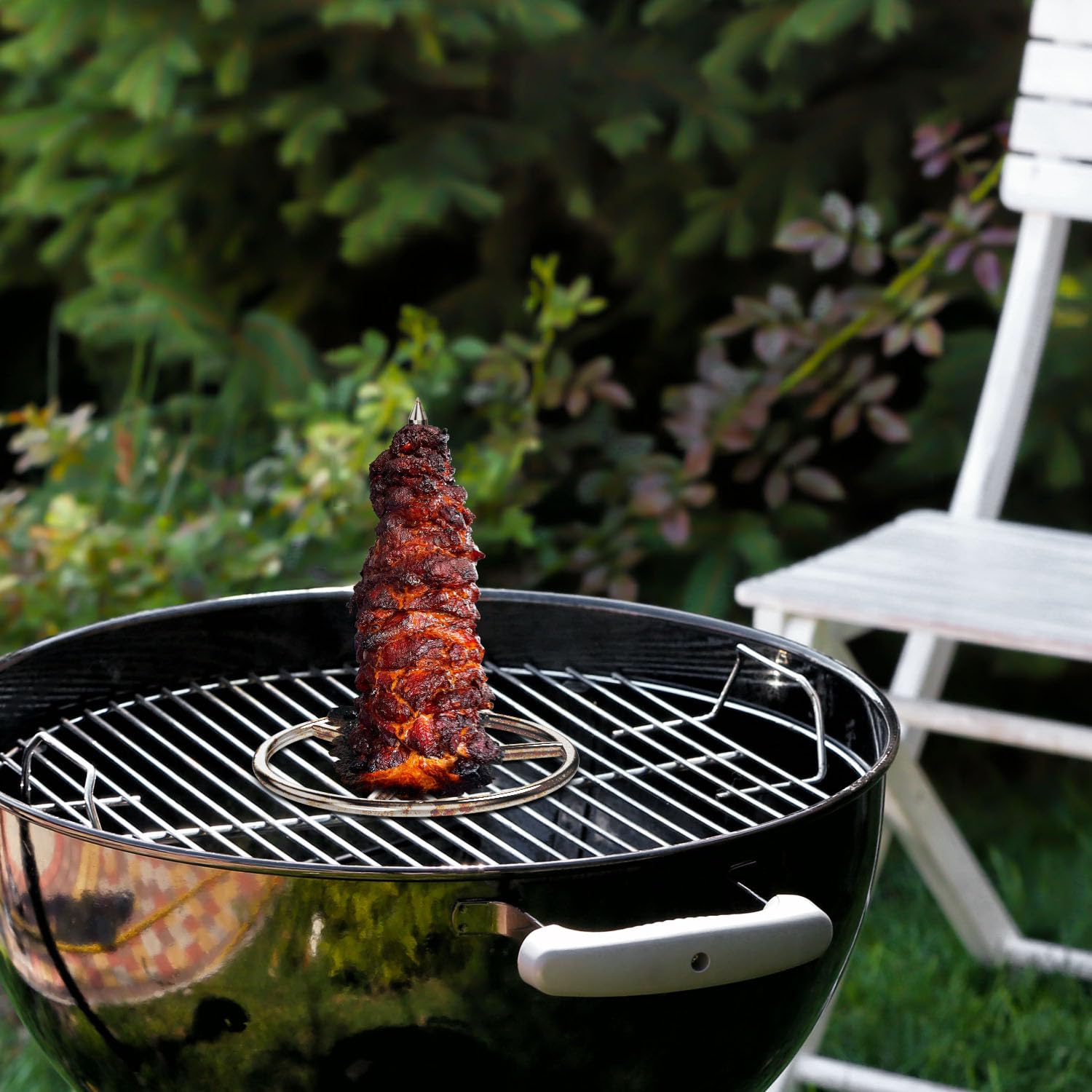 Juego de soporte vertical para freidora de pavo, pincho Al Pastor con picos de tamaño extraíbles (1 base, 1 brocheta y 1 colgador de pollo), colgador de pavo para carne a la parrilla, acero inoxidable 6