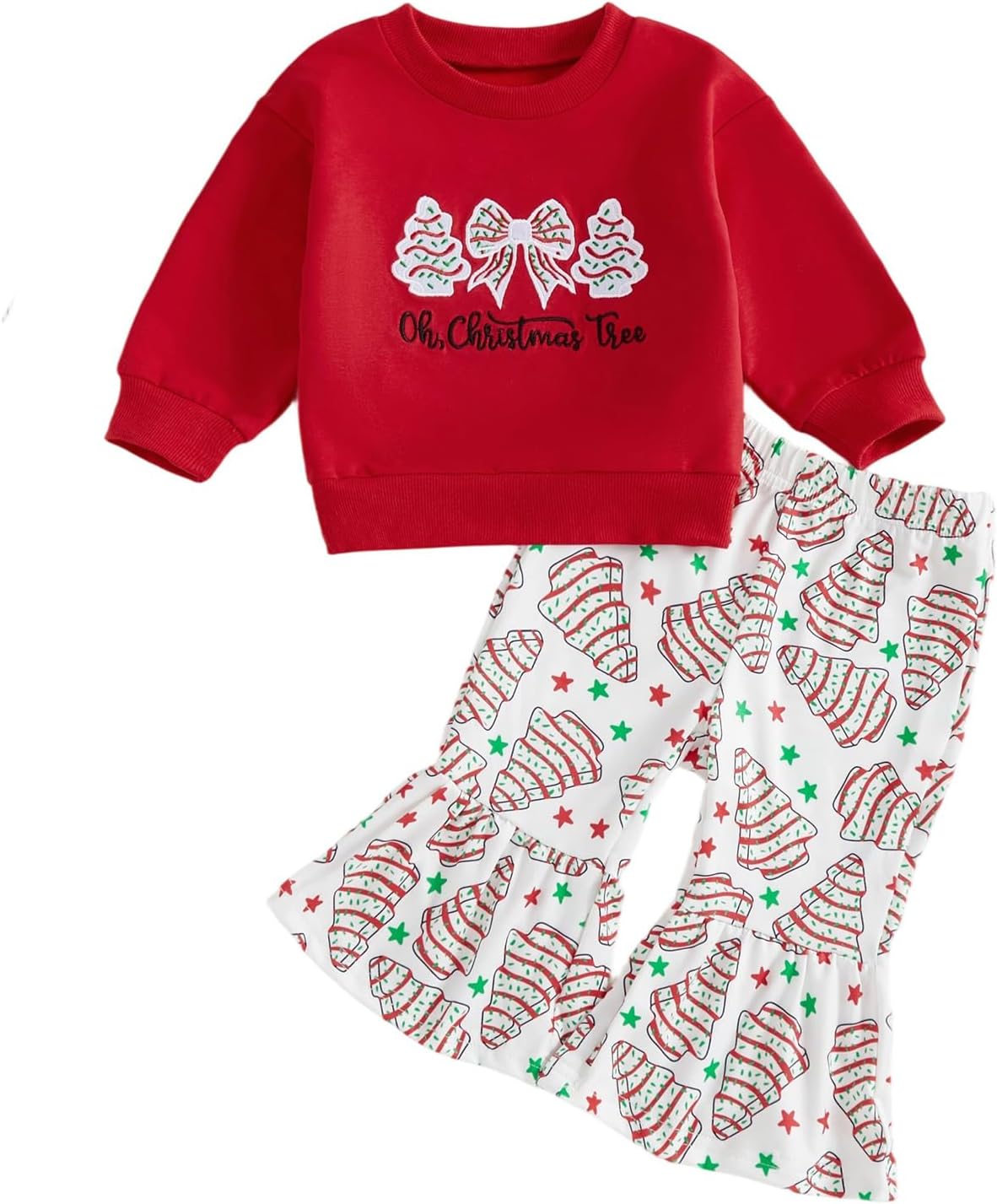 BemeyourBBs Toddler Baby Girl Christmas Outfit Pullover Sweatshirt Top Flared Pants Set Cute 2 Piece Bell Bottom Outfit