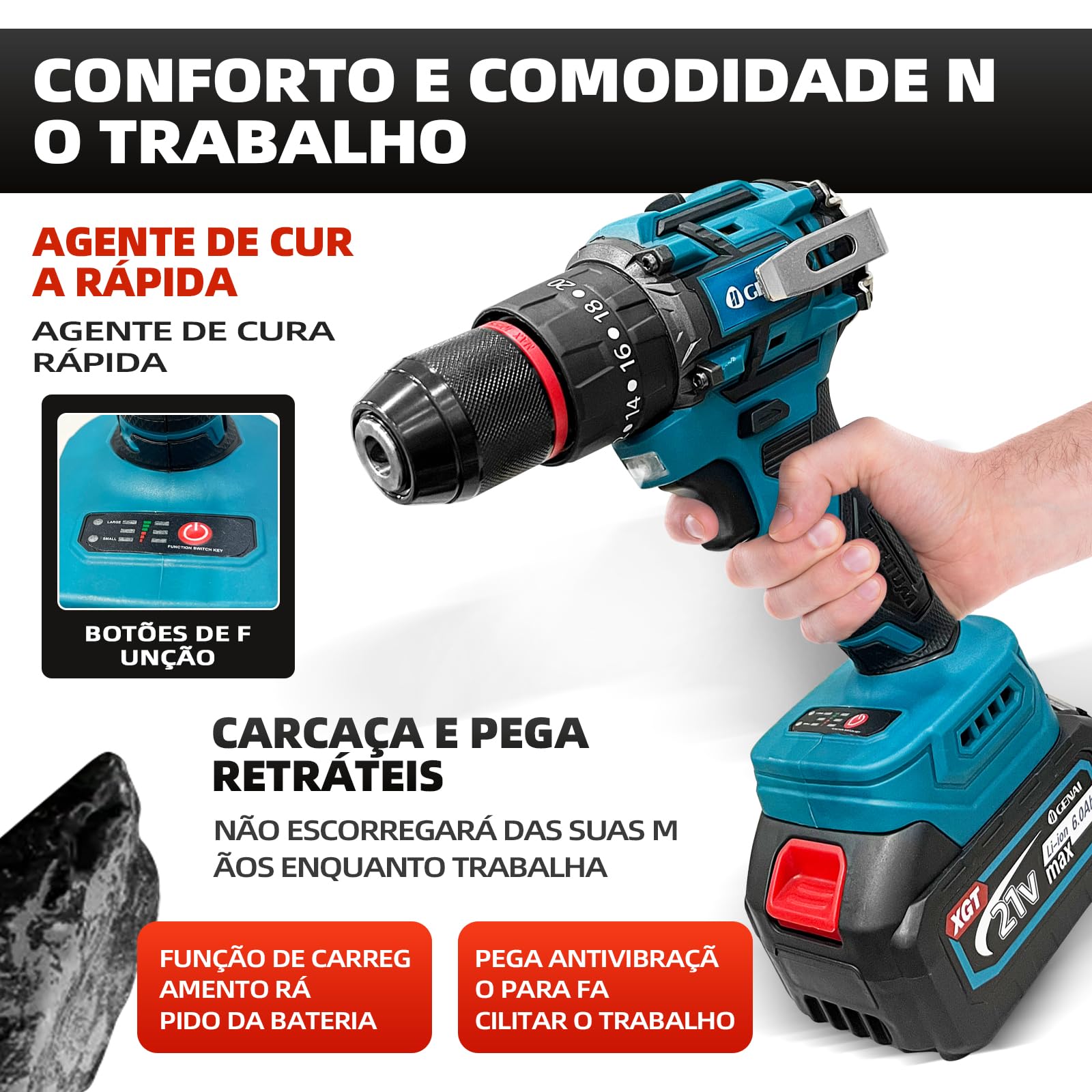 Parafusadeira e Furadeira Chave de Impacto Sem Escova 2 em 1 Kit