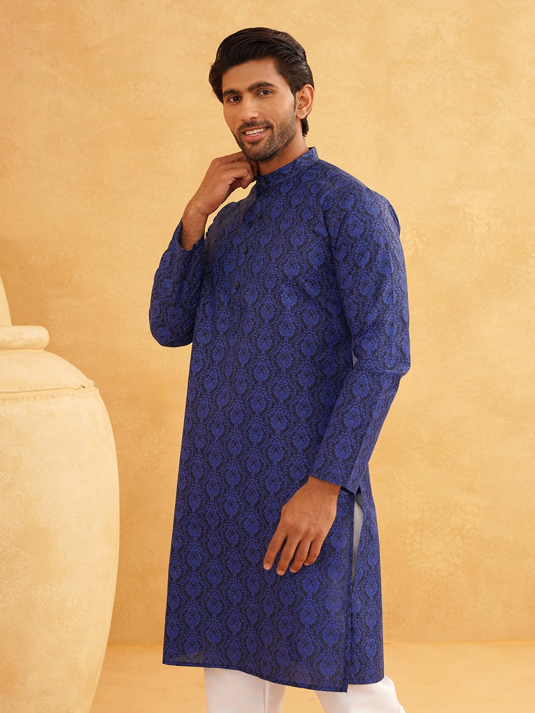 Sojanya (Since 1958 Men's Cotton Blend Navy Blue Printed Only Long Kurta