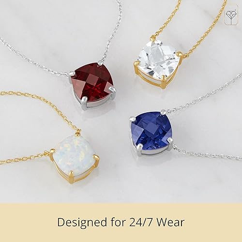 Miniatura 4 de MAX + STONE Collar con colgante de piedra preciosa de corte cojín de oro blanco o amarillo de 14 quilates para mujer, piedra natal solitaria de