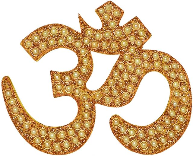 Aditri Creations Wooden Om Symbol Wall Decoration With White Stone Work Hand Decorated Om Wall Hanging for Living Room Bed Room Temple Yoga Room Religious Gift(Size-8''X9.5'')