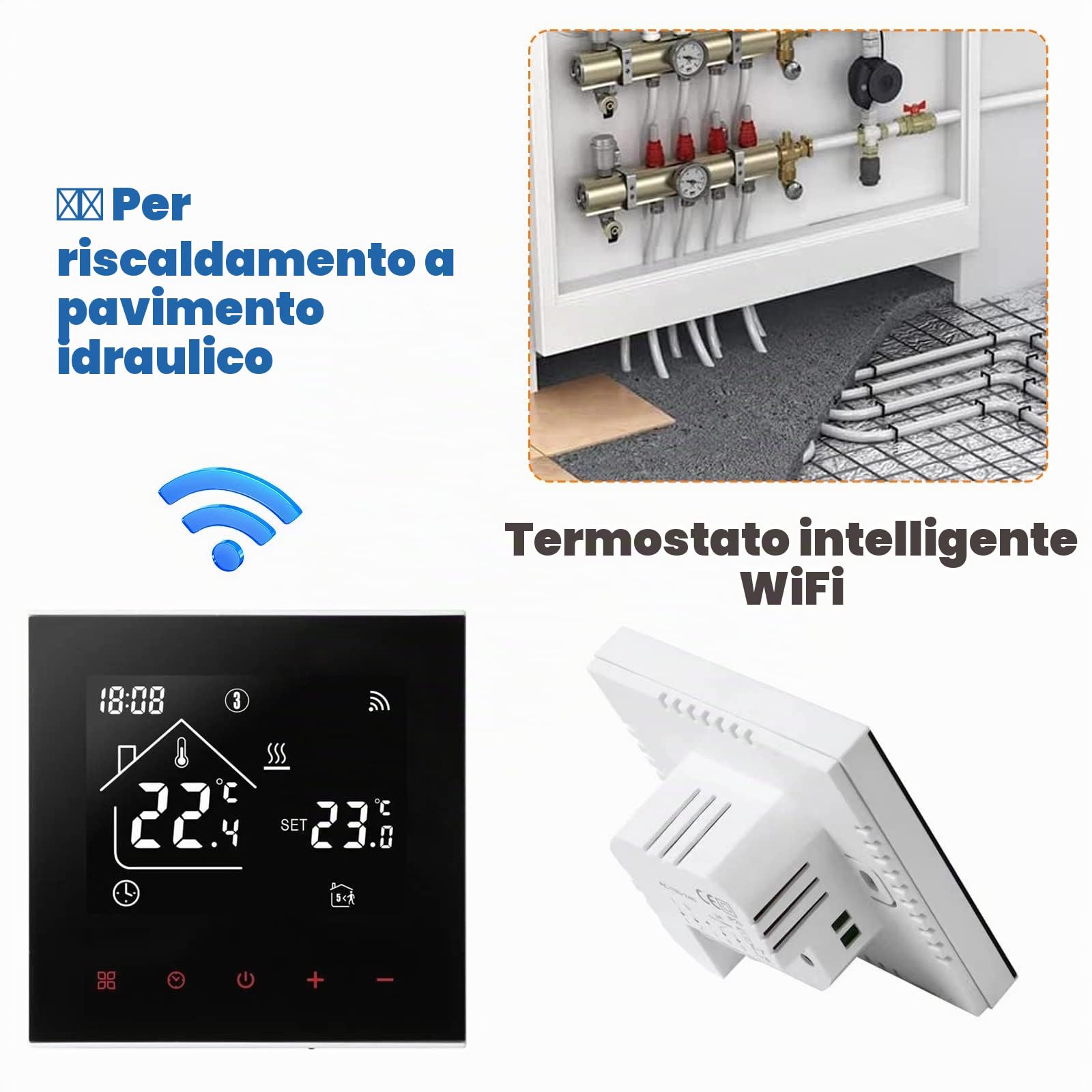 Tuya WiFi Termostato per riscaldamento a pavimento, con display a LED, touch screen, termostato digitale, compatibile con Alexa, Google Home (nero, acqua e riscaldamento a pavimento 3A)