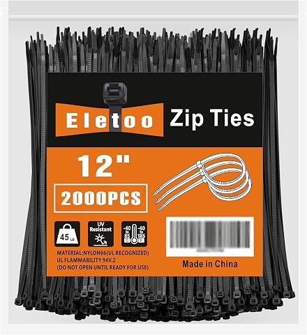 12 Inch Black Zip Ties 2000 Pack Cable Ties 45 LBS